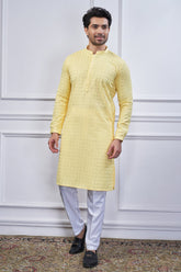 Light Yellow Art Silk Embroidered Kurta Pajama